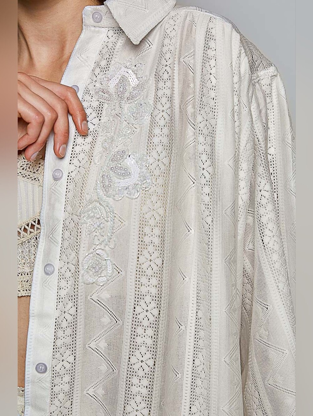 POL Ivory Embroidered Midi Dress with Puff Sleeves - Picture 3 of 6